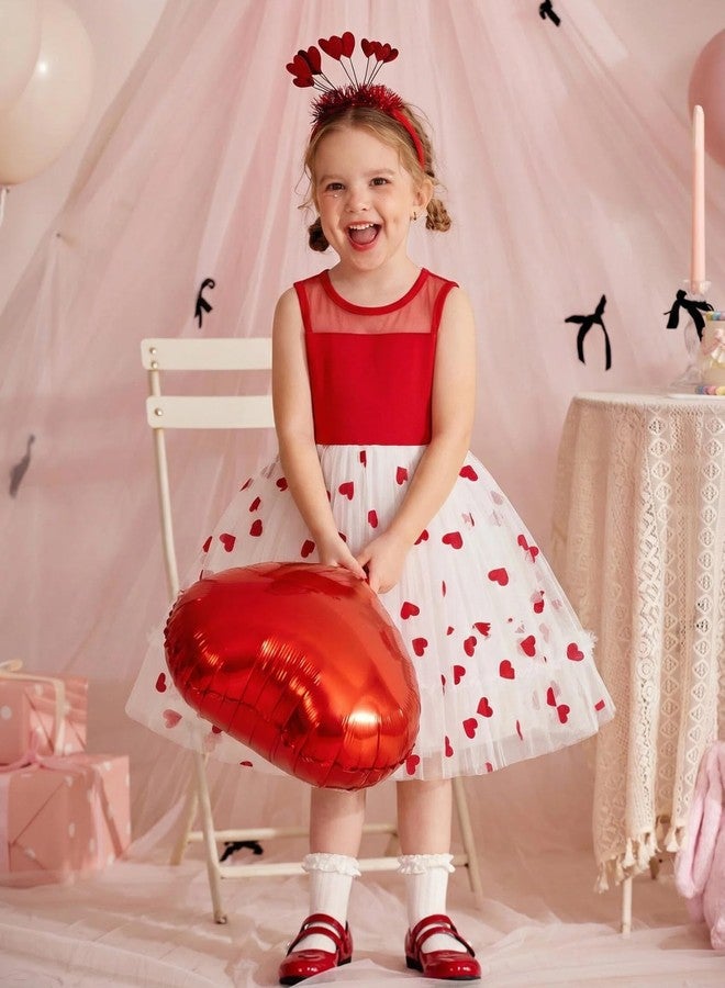 Arshiner Girls Valentines Dress Fancy Cute Birthday Party Red Heart Pattern Tulle Toddler Kids Clothes - Image 2