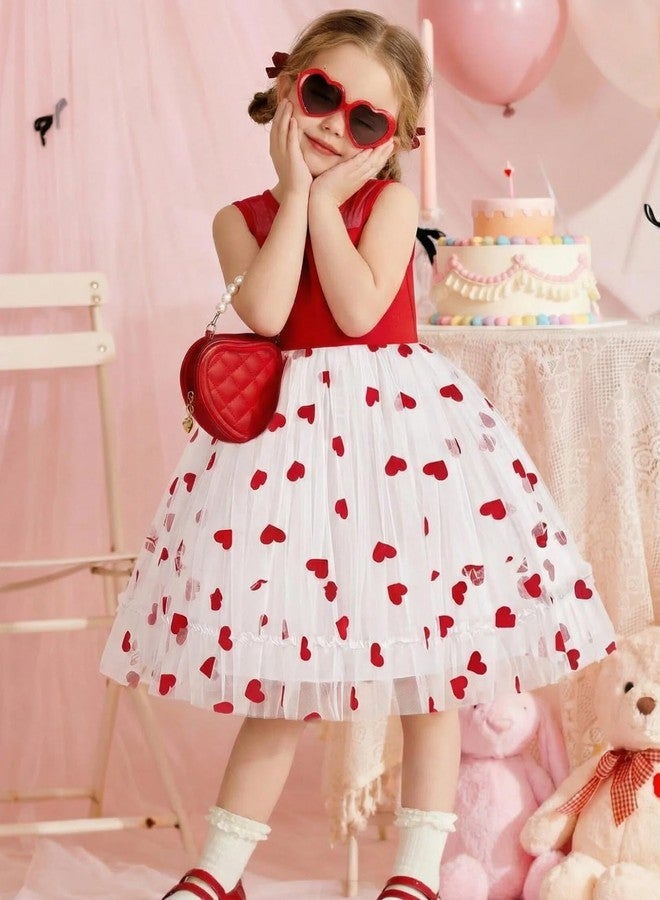 Arshiner Girls Valentines Dress Fancy Cute Birthday Party Red Heart Pattern Tulle Toddler Kids Clothes - Image 4