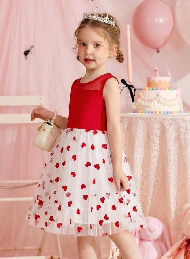 Arshiner Girls Valentines Dress Fancy Cute Birthday Party Red Heart Pattern Tulle Toddler Kids Clothes - Image 3