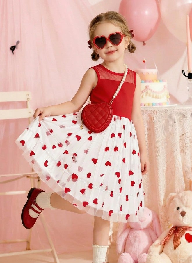 Arshiner Girls Valentines Dress Fancy Cute Birthday Party Red Heart Pattern Tulle Toddler Kids Clothes - Image 5