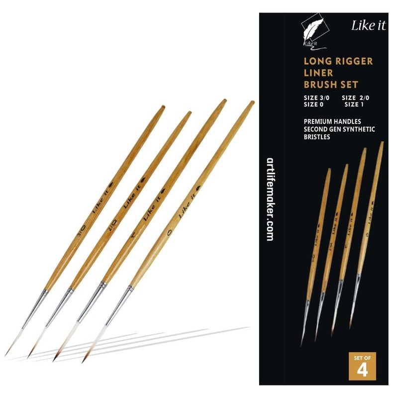 Like-It Like it Long Liner/Detailing Paint Pointed Rigger Script Brushes Range Size: 000, Size: 00, Size: 0, Size: 1 - Image 1