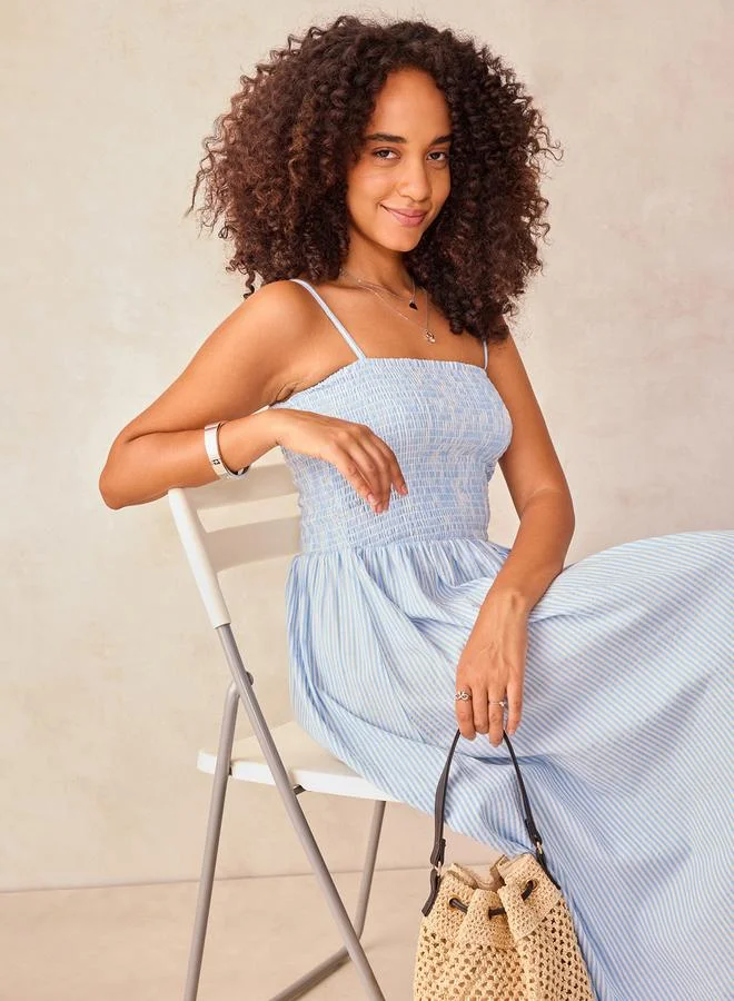 Outzidr  Blue Strappy Smocked Maxi Dress for Women | Best Price UAE