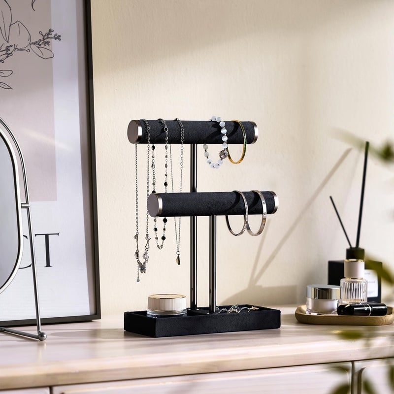 bussdis 2 Tier Bracelet Holder Display - Detachable T Bar Black Velvet Bracelet Holder, Jewelry Holder Organizer for Bracelet, Necklace, Earrings, Rings - Image 3