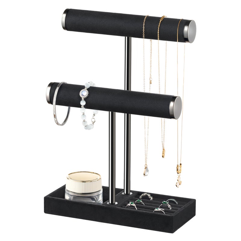 bussdis 2 Tier Bracelet Holder Display - Detachable T Bar Black Velvet Bracelet Holder, Jewelry Holder Organizer for Bracelet, Necklace, Earrings, Rings - Image 1