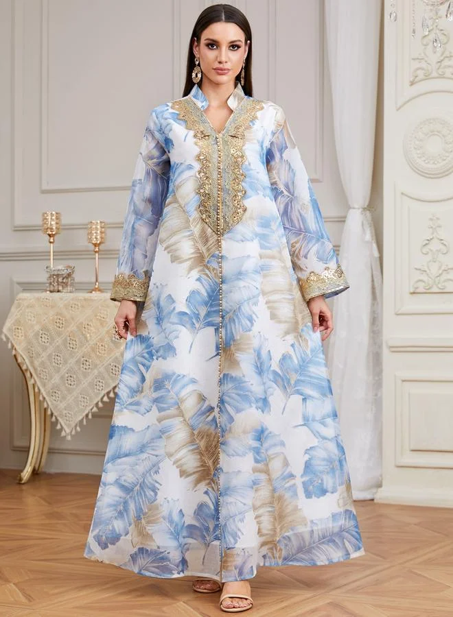 تايك تو جلابية بتفاصيل رقعة ترتر وطبعة زهور