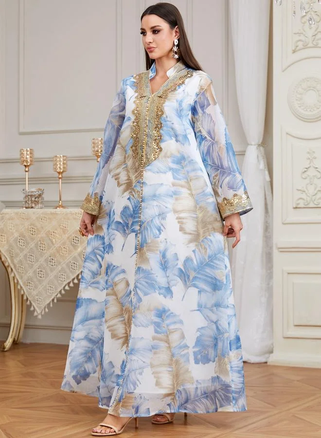 تايك تو جلابية بتفاصيل رقعة ترتر وطبعة زهور