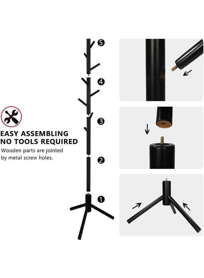 Arabest Wooden tree shaped clothes hanger bracket, 3 adjustable sizes, 8 hooks Free standing solid clothes hanger bracket for clothes, suits and accessories (black) - Image 5