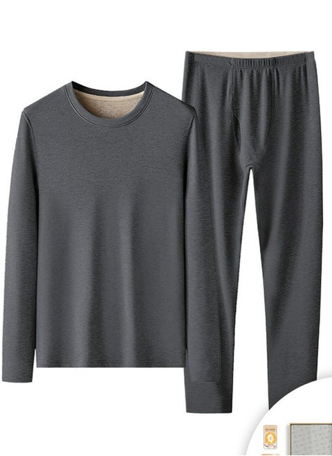 Mens Long Johns Fleese And Thick Thermal Underwear Set, 2 Piece Cold Weather Base Layer Set for Men Deep Grey