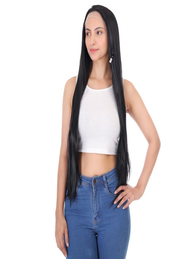 ريتزكارت باروكة شعر ريتزكارت للنساء، باروكة شعر طويلة من الألياف الصناعية بدون غراء، مظهر طبيعي ومريح، باروكة شعر أمامية من الدانتيل بمظهر طبيعي (أسود متوسط 28) - Image 2