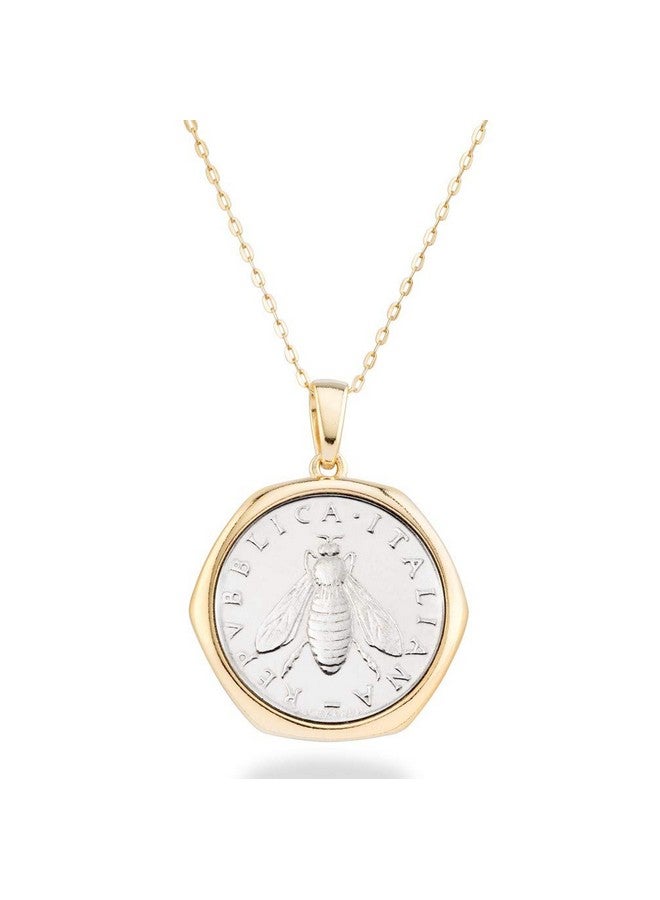MiaBella Miabella Italian 18K Gold over 925 Sterling Silver Genuine 2-Lira Bee Coin Medallion Pendant Necklace for Women 18 Inch Chain, Made in Italy - Image 1