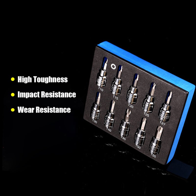 Torx Bit Socket Set 10Pcs Silver CR-V Chrome Vanadium Steel - High Toughness Impact Wear Resistance Torx Bit For Car Bike Motorcycle Lawn Equipment - Image 5