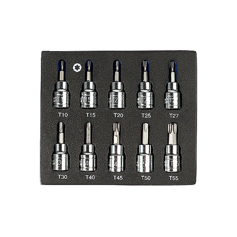 Torx Bit Socket Set 10Pcs Silver CR-V Chrome Vanadium Steel - High Toughness Impact Wear Resistance Torx Bit For Car Bike Motorcycle Lawn Equipment - Image 1