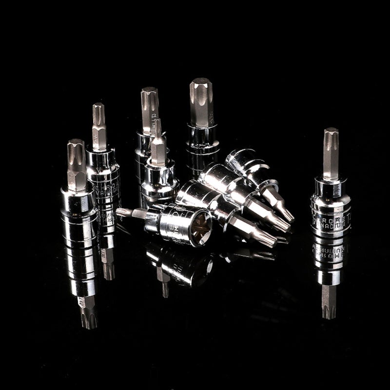 Torx Bit Socket Set 10Pcs Silver CR-V Chrome Vanadium Steel - High Toughness Impact Wear Resistance Torx Bit For Car Bike Motorcycle Lawn Equipment - Image 3