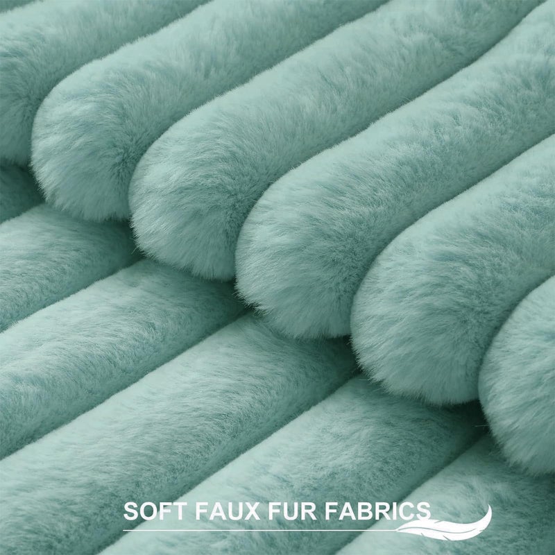 Pallene Faux Fur Plush Throw Pillow Covers 16x16 Set of 2, Luxury Soft Fluffy Striped Decorative Pillow Covers for Sofa, Couch, Living Room, Aqua - Image 2