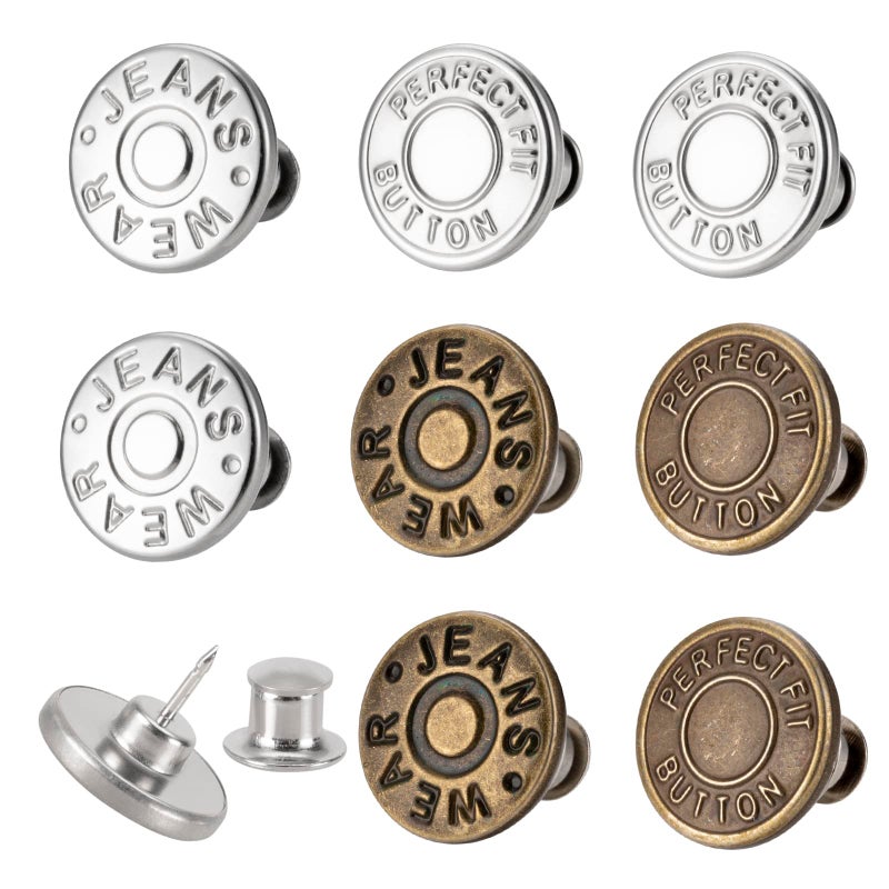 ZENGLU 8 Sets of 17 mm Pants Button Jean Buttons Pins for Loose Jeans, Adjustable Button for Jeans, Reusable and Adjustable Metal Pants Button Tightener - Image 1