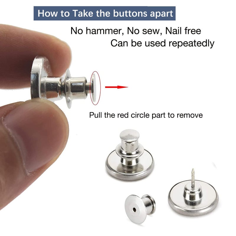 ZENGLU 8 Sets of 17 mm Pants Button Jean Buttons Pins for Loose Jeans, Adjustable Button for Jeans, Reusable and Adjustable Metal Pants Button Tightener - Image 3