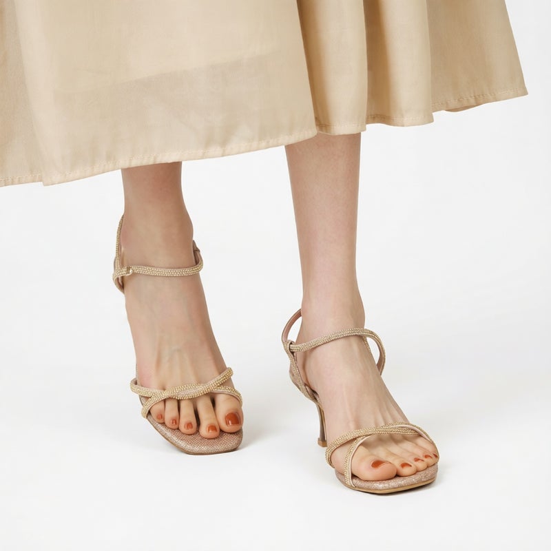 Summer Open Toe Stiletto Heels Rhinestone Ankle Strap Sandals for Women - Image 2