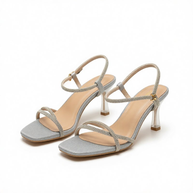 Summer Open Toe Stiletto Heels Rhinestone Ankle Strap Sandals for Women - Image 1