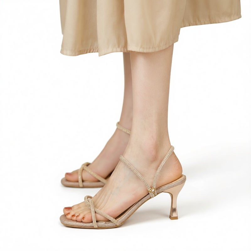 Summer Open Toe Stiletto Heels Rhinestone Ankle Strap Sandals for Women - Image 5