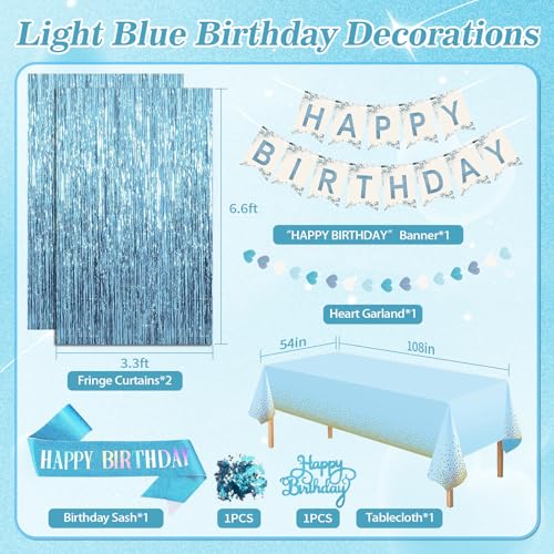 Fantspati Blue Birthday Decorations Blue Party Decor with Balloons Happy Birthday Banner Birthday Sash Tablecloth Fringe Curtain Light Blue Bday Decorations for Baby Boys Girl Men Women - Image 5