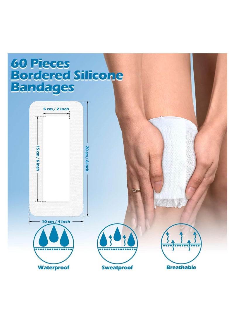 SYOSI 40 Pcs Waterproof Adhesive Island Dressing, 4" x 10" Sterile Island Wound Dressing, Breathable Bordered Gauze Dressing, Individually Wrapped Latex Free Bandages for Blister Wound Care(4x8 In) - Image 2