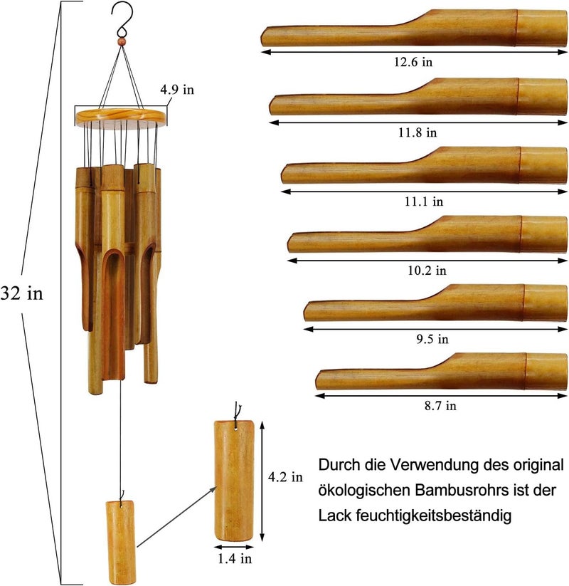 ASTARIN Bamboo Wind Chimes Outdoor,Wooden Wind Chimes with Melody Deep Tone,30" Classic Zen Garden Windchime for Relaxation, Grace.Home Décor for Patio, Garden or Indoor(FSC Certified) - Image 3