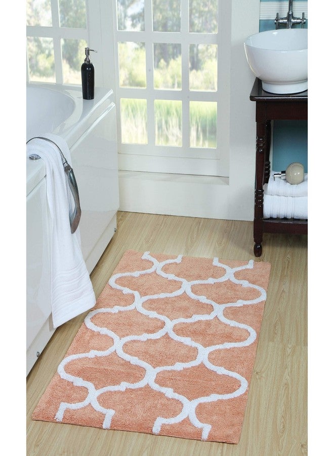 Saffron Fabs SFBR1451S Geometric Bath Rug Cotton, Coral/White, 34" x 21" - Image 3