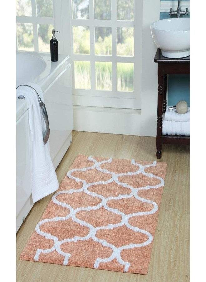Saffron Fabs SFBR1451S Geometric Bath Rug Cotton, Coral/White, 34" x 21" - Image 1