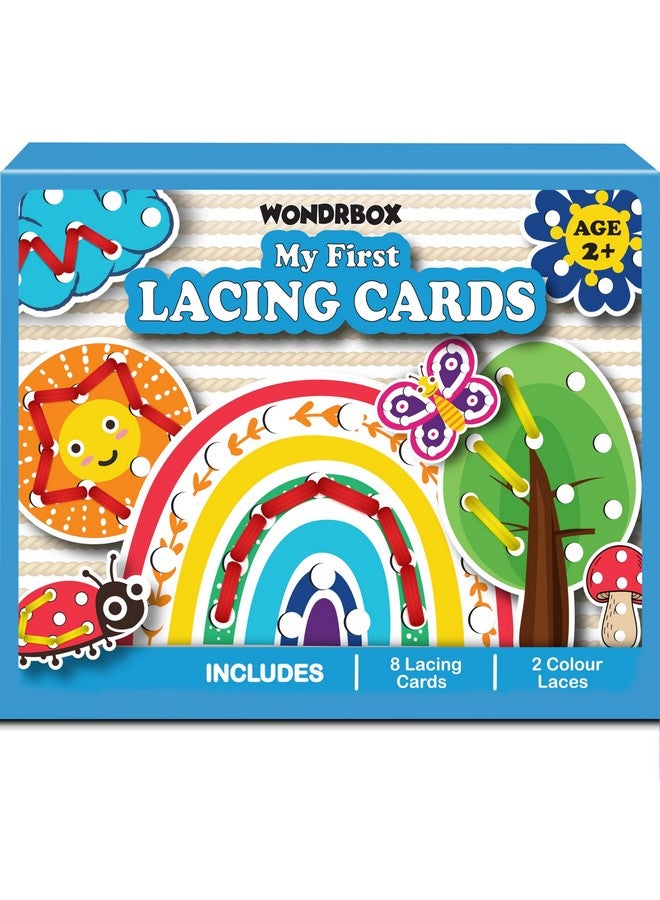 WONDRBOX Lacing Activity for Kids | Includes 8 Big Cardboard Cutouts and 2 Laces | Montessori Educational Toys Gifts for Kids Age 2 3 4 -Multi Color (Nature Lacing) - Image 1