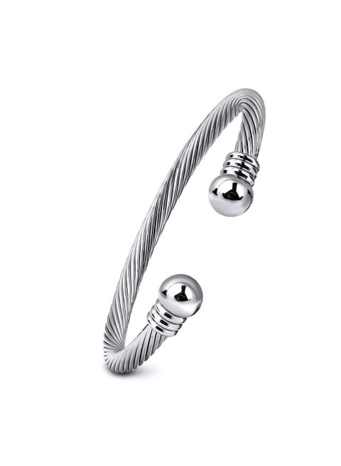 سوار سوار سوار من الفولاذ المقاوم للصدأ مرن قابل للتعديل من الفولاذ المقاوم للصدأ بسلك ملتوي سوار سوار أنيق للرجال للنساء