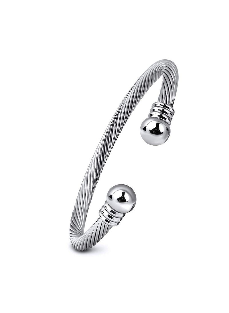 سوار سوار سوار من الفولاذ المقاوم للصدأ مرن قابل للتعديل من الفولاذ المقاوم للصدأ بسلك ملتوي سوار سوار أنيق للرجال للنساء