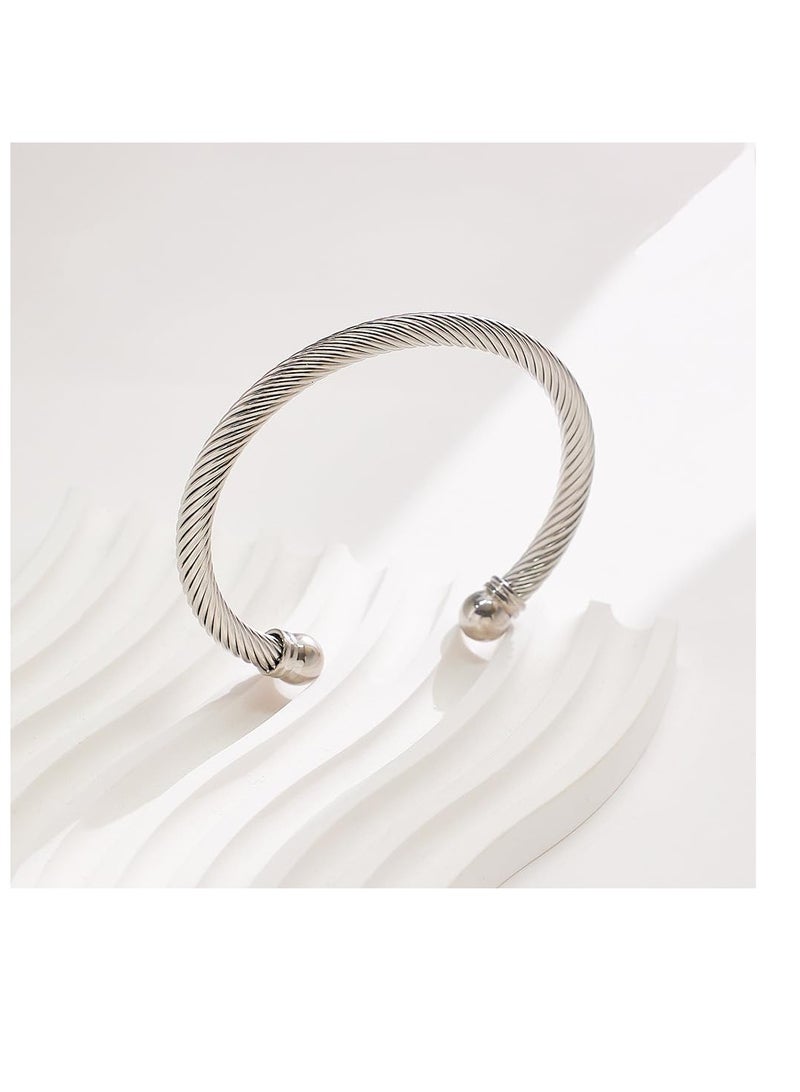 سوار سوار سوار من الفولاذ المقاوم للصدأ مرن قابل للتعديل من الفولاذ المقاوم للصدأ بسلك ملتوي سوار سوار أنيق للرجال للنساء