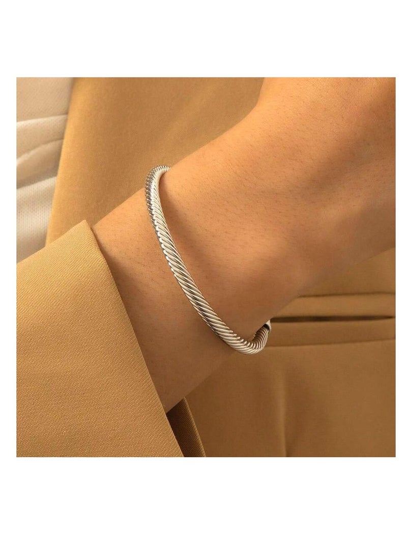 سوار سوار سوار من الفولاذ المقاوم للصدأ مرن قابل للتعديل من الفولاذ المقاوم للصدأ بسلك ملتوي سوار سوار أنيق للرجال للنساء