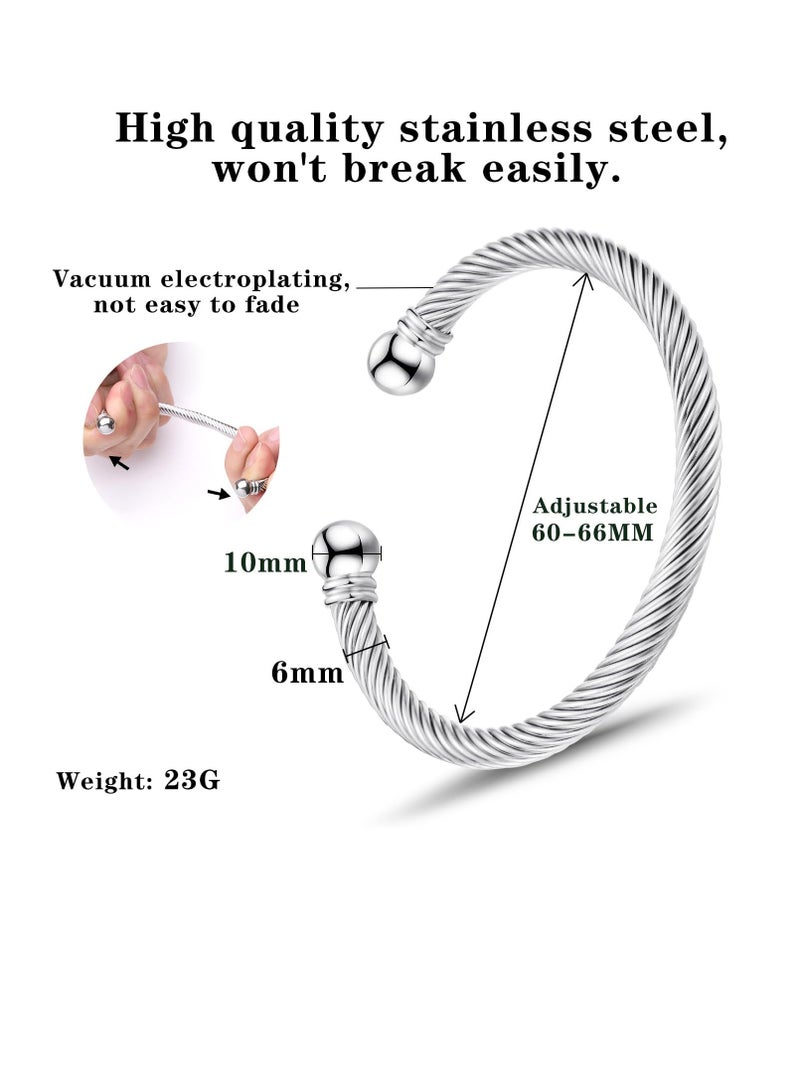 سوار سوار سوار من الفولاذ المقاوم للصدأ مرن قابل للتعديل من الفولاذ المقاوم للصدأ بسلك ملتوي سوار سوار أنيق للرجال للنساء