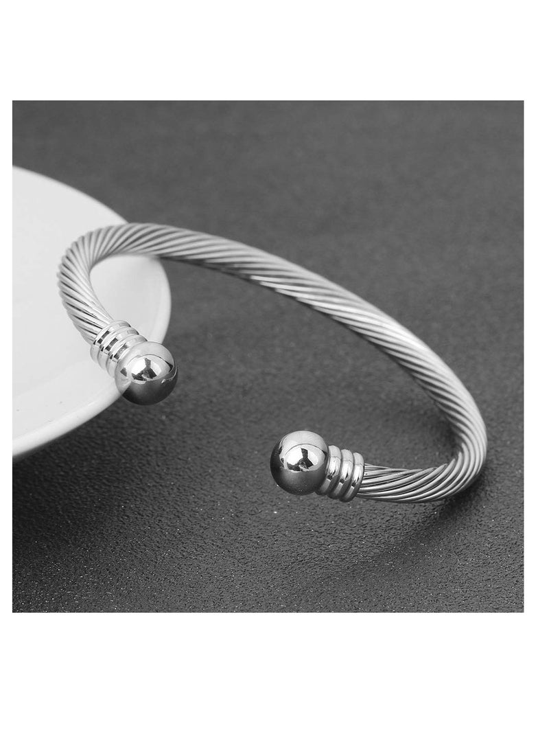 سوار سوار سوار من الفولاذ المقاوم للصدأ مرن قابل للتعديل من الفولاذ المقاوم للصدأ بسلك ملتوي سوار سوار أنيق للرجال للنساء