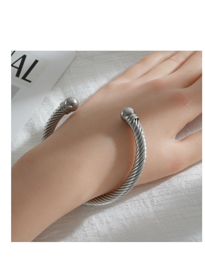 سوار سوار سوار من الفولاذ المقاوم للصدأ مرن قابل للتعديل من الفولاذ المقاوم للصدأ بسلك ملتوي سوار سوار أنيق للرجال للنساء