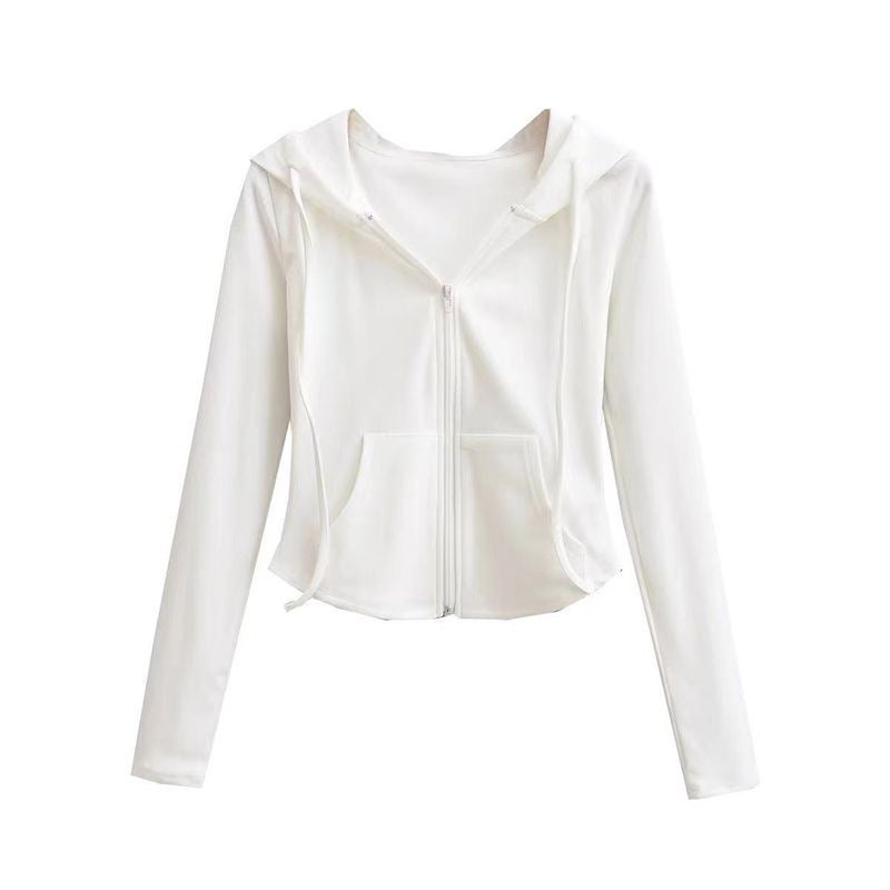 Hooded Velvet Cardigan Slim Fit Womens Sweatshirt Black - Image 2