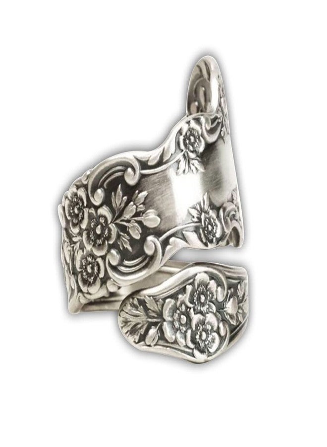 OIDIMS Vintage Flowers Spoon Rings Promise Wedding Engagement Statement Boho Circling Rose Flower Cluster Finger Open Ring Adjustable Extendable Wrap Bands for Women Men Retro Jewelry - Image 1