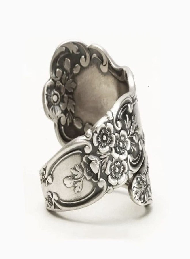 OIDIMS Vintage Flowers Spoon Rings Promise Wedding Engagement Statement Boho Circling Rose Flower Cluster Finger Open Ring Adjustable Extendable Wrap Bands for Women Men Retro Jewelry - Image 3