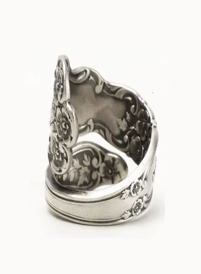 OIDIMS Vintage Flowers Spoon Rings Promise Wedding Engagement Statement Boho Circling Rose Flower Cluster Finger Open Ring Adjustable Extendable Wrap Bands for Women Men Retro Jewelry - Image 4