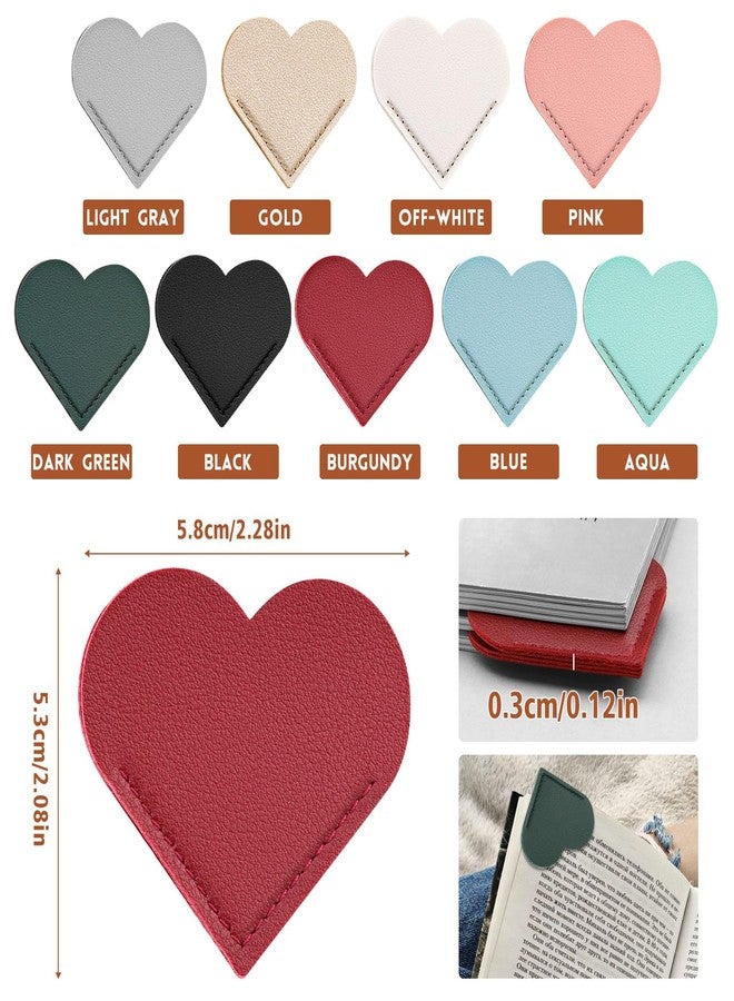 kdafio 9 Pcs Leather Heart Bookmarks, Cute Heart Bookmark Corner Page Book Marks Book Accessories for Women Teachers Students School Office Home Supplies - Image 2