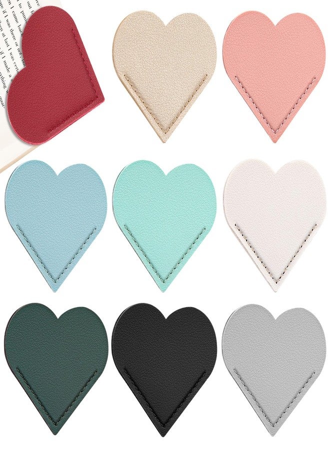 kdafio 9 Pcs Leather Heart Bookmarks, Cute Heart Bookmark Corner Page Book Marks Book Accessories for Women Teachers Students School Office Home Supplies - Image 1