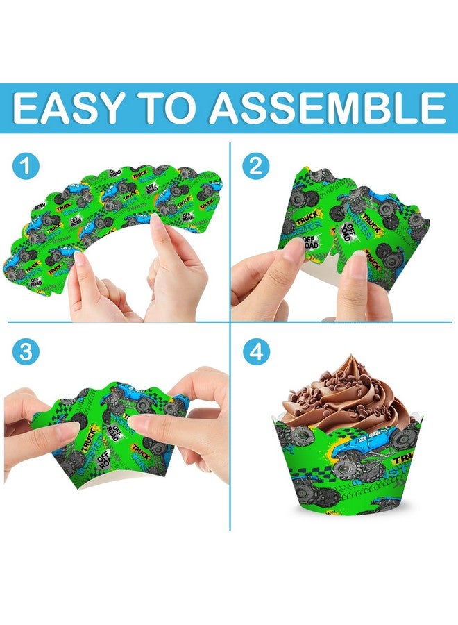 48PCS Monster Truck Themed Birthday Party Decorations | 24PCS Cupcake Toppers 24PCS Cupcake Wrappers Party Favors Supplies Centerpiece Table Gifts for Boys Girls Carnival Prizes - Image 4
