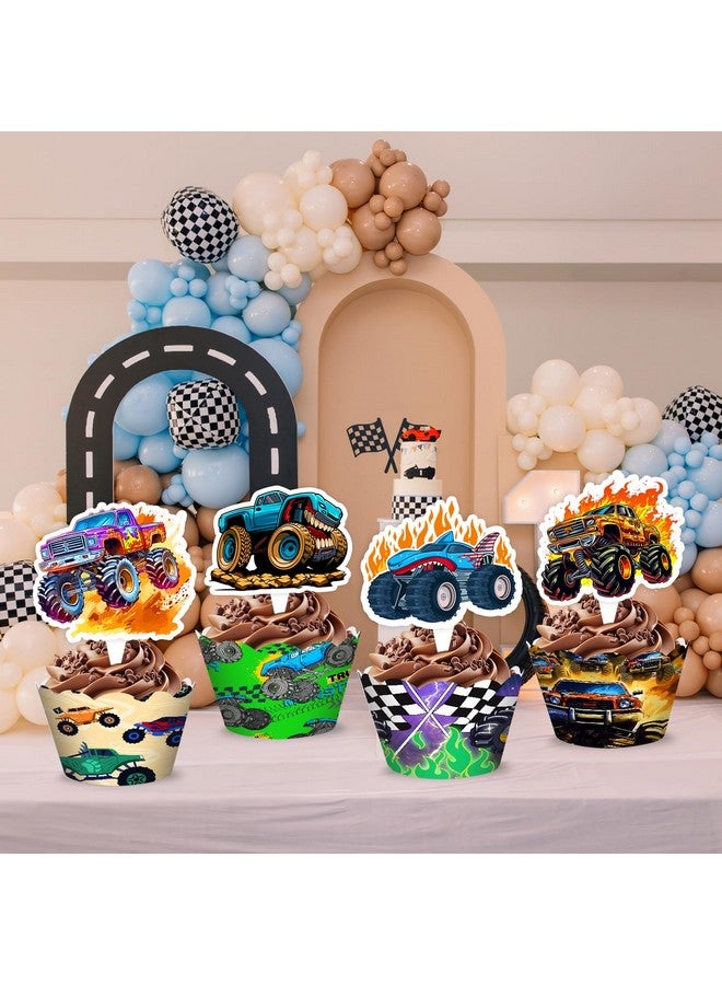 48PCS Monster Truck Themed Birthday Party Decorations | 24PCS Cupcake Toppers 24PCS Cupcake Wrappers Party Favors Supplies Centerpiece Table Gifts for Boys Girls Carnival Prizes - Image 5