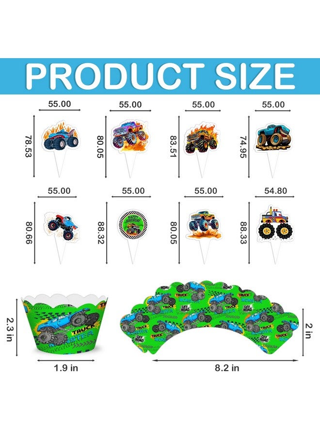 48PCS Monster Truck Themed Birthday Party Decorations | 24PCS Cupcake Toppers 24PCS Cupcake Wrappers Party Favors Supplies Centerpiece Table Gifts for Boys Girls Carnival Prizes - Image 3
