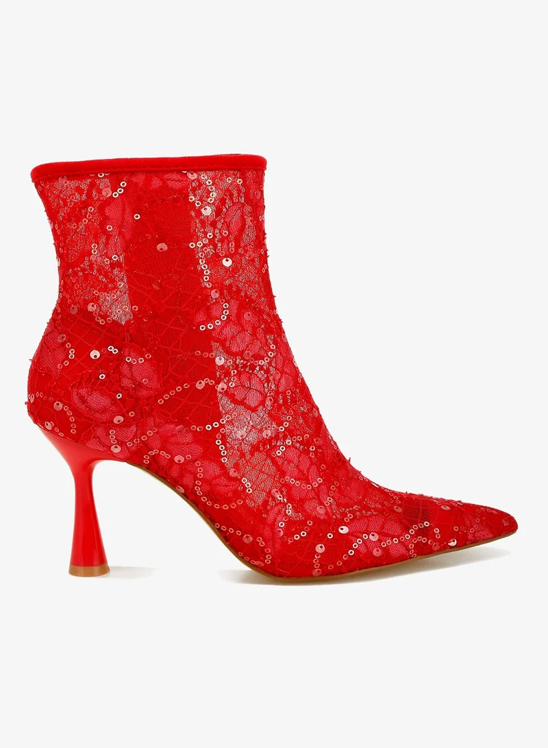 Sequin Lace Boots in Red