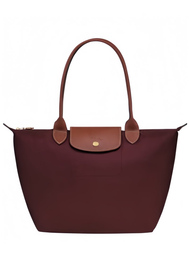 لونج شامب حقيبة نسائية متوسطة، حقيبة يد، حقيبة كتف، كلاً من الطراز الكلاسيكي بلون الكلاريت - Image 1