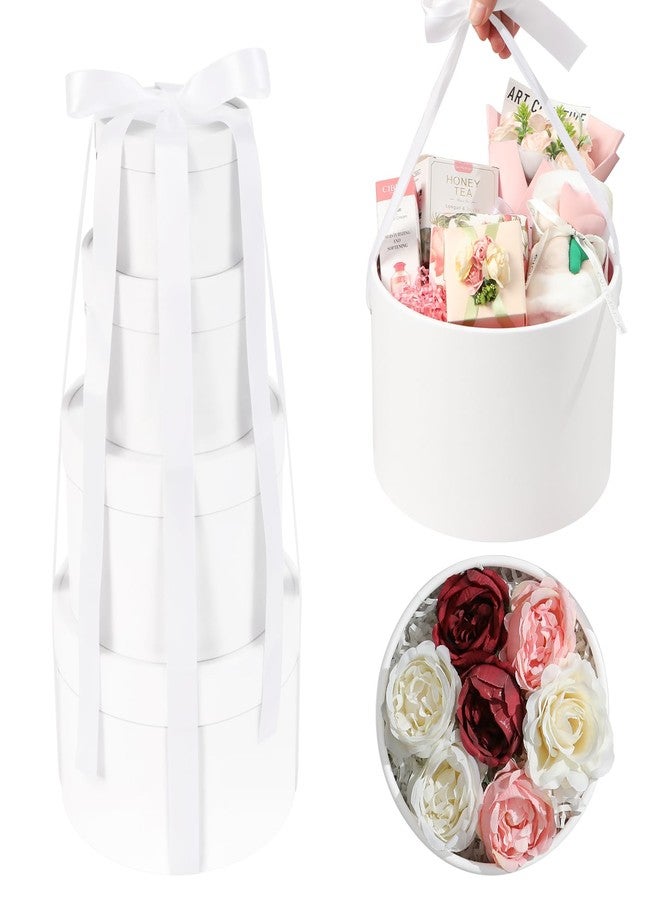 ROSEGLD Round Gift Boxes with Lids Set of 4, Luxury Gift Boxes with Ribbons Assorted Sizes, Nesting Gifts Boxes for Flowers Arrangements, Bridesmaid, Proposal, Wedding, Birthday, Party (Matte White) - Image 1