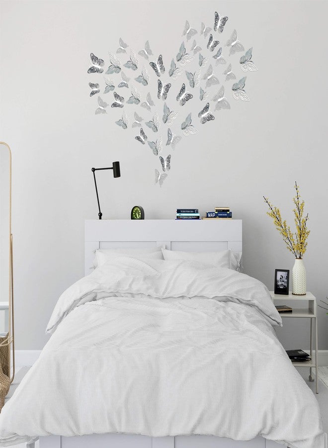 Seyal 3D Laser Metallic Butterfly Wall Decor, Silver, 48Pcs 4 Styles 3 Sizes, Removable Stickers Wall Decor Room Mural for Party Cake Decoration Kids Bedroom Nursery Classroom Wedding Decor - Image 3