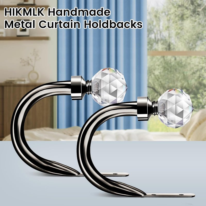 HIKMLK Crystal Metal Curtain Holdbacks 2pcs, Decoration Curtain Tie Back Hooks for Wall, Heavy Duty Side Holders Tiebacks Accessories for Drapes - Image 2